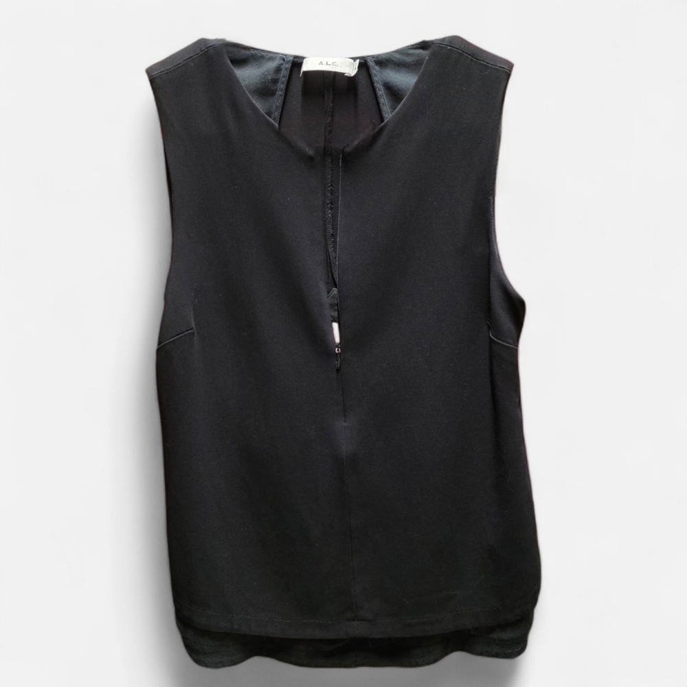 A.L.C. Black Zip Front Sleeveless Cut Out Layered Blouse Size 2